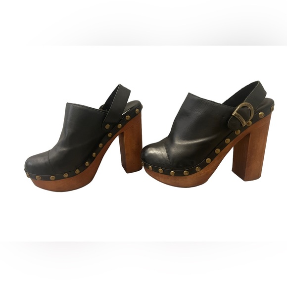 Jeffrey Campbell woodies studded black leather with signature wooden heels. - Picture 2 of 5